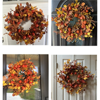 Couronne d'Halloween faite à la main, directement de l'usine, avec des feuilles artificielles de citron, de baies et de citrouilles pour la décoration de la maison, de la porte, de l'intérieur, de l'extérieur et des fêtes