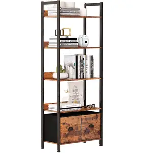 Industrial Rack MDF bookcase bookshelf books cabinet antique design drawer Wood wooden Bookcase and Bookshelves