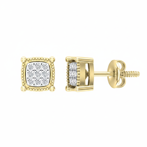 1/5 Carat Real Round Brilliant Cut Diamond Cluster Stud Screw <b>Back</b> <b>Earrings</b> in 10K Yellow Gold-Classic Indian Style Daily Wear - Product Image 2