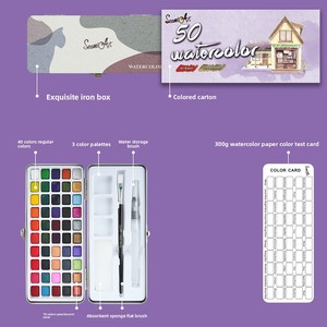 Ensemble de peinture à l'<span class=keywords><strong>aquarelle</strong></span> solide concentrée Seamiart SH-GTSC 50c/72c/90c/100 couleurs, portable pour le dessin et la peinture - Product Image 6