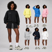 Set Sweatshirt dan Celana Pendek Wanita Ukuran Besar Multi Warna, Set Santai Kerah Mock Neck dengan Tali Serut, Model Terbaru Musim Gugur, Bordir Custom, OEM