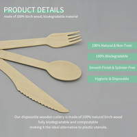 Ensemble de couverts jetables en bois de bouleau naturel compostable de 160 mm, vente en gros, couteaux, fourchettes et cuillères écologiques pour dîner, pack de fournitures