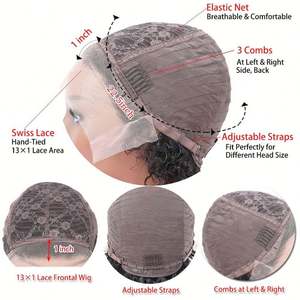 Wholesale 100% Brazilian Virgin <b>Human</b> <b>Hair</b> HD Transparent Front Glueless <b>Short</b> Curly <b>Wig</b> for Daily Use No Synthetic Material - Product Image 3