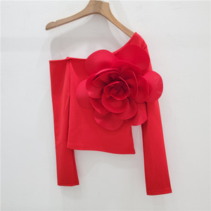 Boutique al por mayor verano nueva moda cuello inclinado <span class=keywords><strong>solo</strong></span> hombro Correa manga larga delgada camiseta <span class=keywords><strong>de</strong></span> las mujeres - Product Image 1