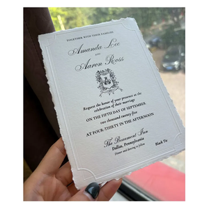 Venta al por mayor personalizado hecho a mano borde cubierto papel algodón trapo oro impresión Boda Invitaciones De boda De lujo - Product Image 5