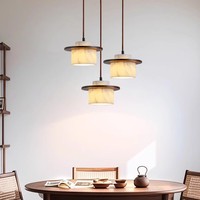 Lámpara Colgante de Travertino Amarillo Estilo Japonés Wabi-Sabi, Lámpara Nórdica Retro de Tres Cabezas para Barra de Bar, Comedor y Dormitorio