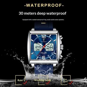 POEDAGAR Luxury Top Man Watch Electronic Square LED Alarm Chronograph Men's Watches Week Date Dual Time Display Men Quartz <b>Clock</b> - Product Image 3
