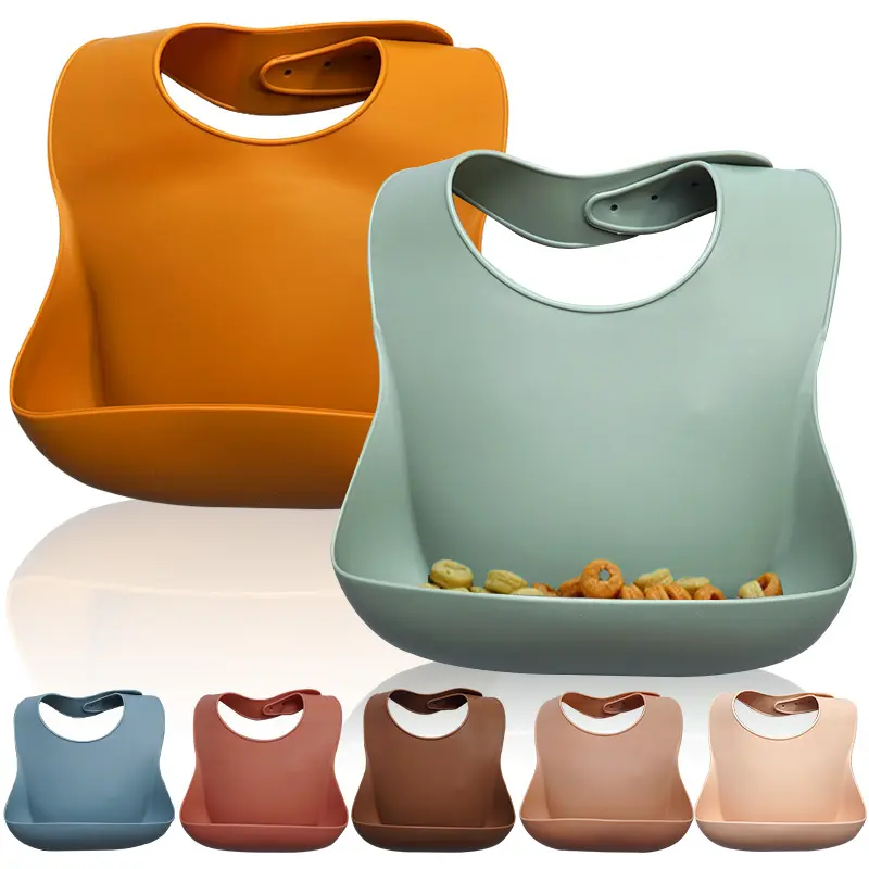 Top Vente Moderne Bavoir Seau En Silicone Sans BPA En Gros Étanche En Silicone Souple Bébé Bavoir pour Enfants À Manger