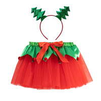 Jupe tutu de Noël rouge et verte, jupe courte, bandeau de Noël avec un ensemble de petites boules pour déguisement de cosplay CS093
