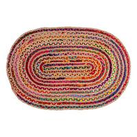 Tapis Chindi en coton, prix de gros, recyclé, multicolores, tapis tressé Chindi fait à la main en forme ovale, tapis réversible en coton et jute
