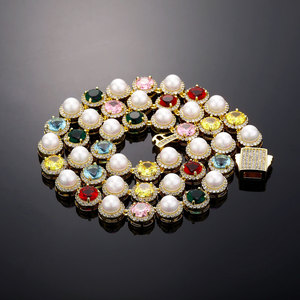 Multicolourful 10mm <b>Iced</b> <b>Out</b> Bling Clustered Tennis <b>Chain</b> New Design Hip Hop 5A Zircon Bracelet Fashion Round Square Necklace - Product Image 1