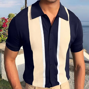 เสื้อเชิ้ตผู้ชายลายทางวินเทจ พิมพ์ลายซิลค์สกรีน ระบายอากาศได้ดี น้ำหนักเบา ผ้าถัก สปอร์ต เหมาะสำหรับกอล์ฟ - Product Image 6