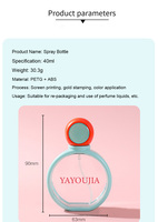 Bouteilles de parfum en plastique PETG coloré de 40 ml, flacons pulvérisateurs, forme plate et ronde, rechargeables avec impression sérigraphique