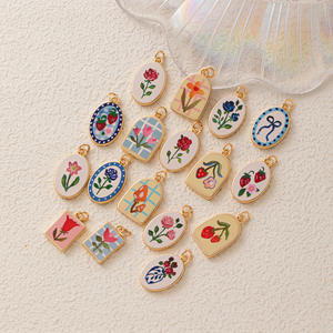 Giardino Dipinto |   Ciondoli in Ottone Placcato Oro 18K per Creazione di Gioielli Fai-da-Te |   Oltre 100 modelli di ciondoli di design dipinti a mano - Product Image 4