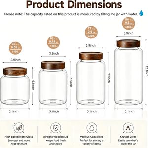 Wide Mouth <b>Large</b> Capacity Kitchen Storage Borosilicate Glass Spice Storage Container <b>Jar</b> with Thread Wooden Lid for Food Storage - Product Image 4