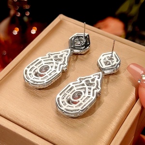 Fashion Jewelry Eco-friendly Copper Silver Plated Micro Pave <b>Red</b> & Green Zircon Vintage Mixed Drop <b>Earrings</b> for Women - Product Image 5