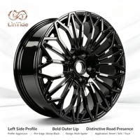 Rines de Aleación Negros Brillantes Forjados de Alto Rendimiento, Diseño de 5 Birlos con Malla Compleja, Aptos para Autos de Carreras, Sedanes y SUVs