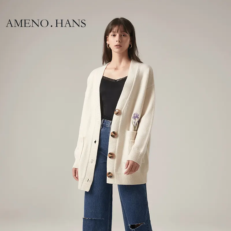 Cardigan brodé pour femmes, 2022 laine, pull-over personnalisé, collection automne 100%