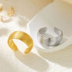 Bague large en acier inoxydable plaqué or, étanche, géométrique irrégulière, ajourée, pour femme, style mode - Product Image 6