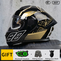 Casques modulables de moto à double visière AD Factory en gros, casque relevable avec Bluetooth, ensemble de trois pièces avec gants, casque homologué DOT