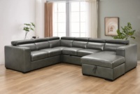 Canapé-lit sectionnel avec chaise longue inclinable et rangement, canapé convertible 2-en-1 pour salon