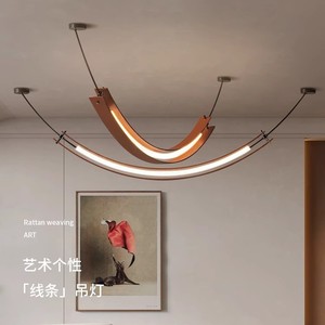 Italian Leather Belt Chandelier Long Gold LED Adjustable Height Designer Art Lighting For Living Room And Dining Room - Product Image 1