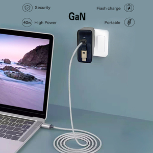 40W USB C Câble rétractable de type C <span class=keywords><strong>Chargeur</strong></span> de voyage double port (GaN3) pour <span class=keywords><strong>MacBook</strong></span> PD Charge rapide <span class=keywords><strong>Chargeur</strong></span> mural pliable pour ordinateur portable - Product Image 1