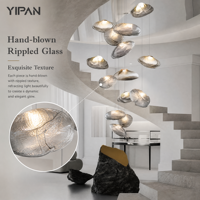 Lustre suspendu moderne et minimaliste en verre doré, design coquille, grande taille personnalisée, pour escalier, économe en énergie, pour la décoration