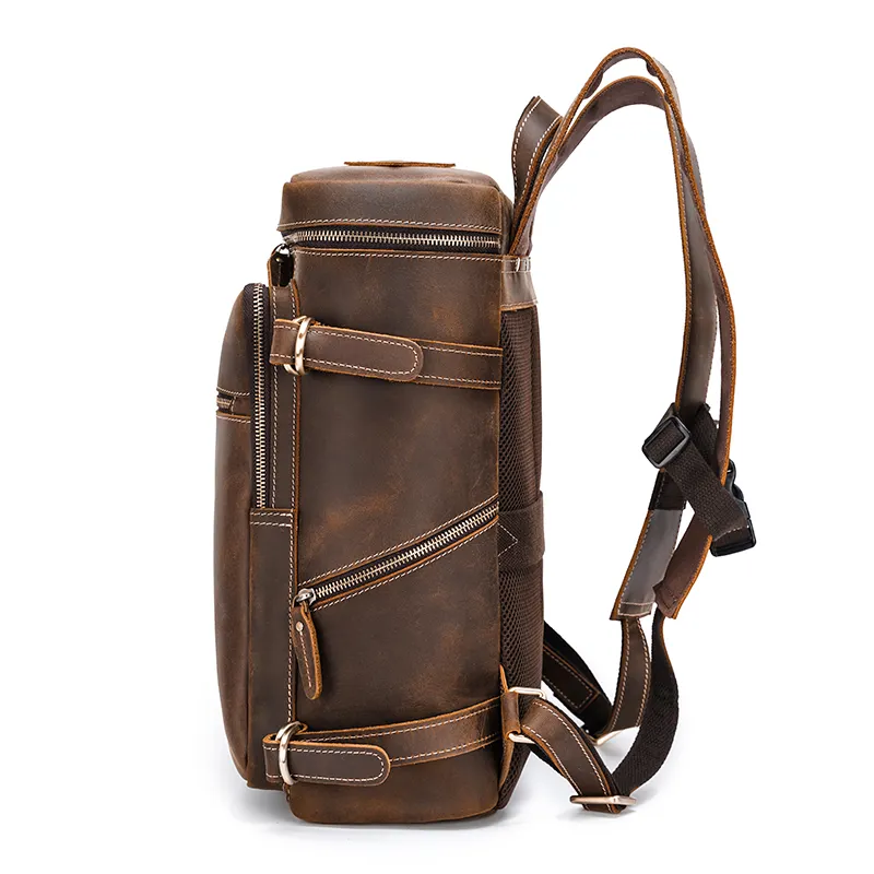 TIDING OEM-mochila de piel de vaca Vintage para hombre, Bolso de piel de Caballo Loco, Mochila De Cuero genuino, fabricante