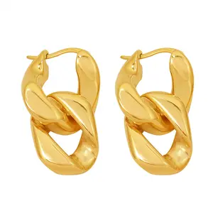 Minimalist Jewelry Curb Dangle Link Chain Earrings Stainless Steel 18K Gold Plated Hypoallergenic Big Cuban Chain Drop Earrings