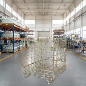 ארגז אחסון מתקפל מפלדה עמידה וחזקה, עיצוב כלוב רשת מתכת, קיבולת 1000 ק\"ג, מתאים למדפי משטחים במחסן - Product Image 1