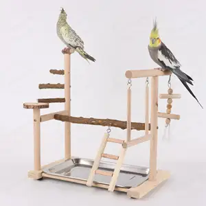 Wholesale Wooden Pet Bird Toy Parrot Standing Pole Ladder Swing Multi Decks Parrot Bird Perch