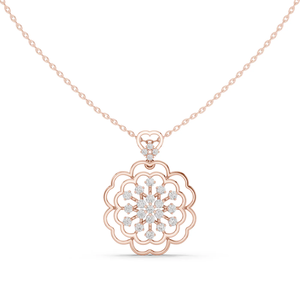 Pendentif en or rose avec diamant de laboratoire floral et chaîne à maillons, conçu pour les mariages et les anniversaires – Bijoux de luxe élégants et durables - Product Image 1