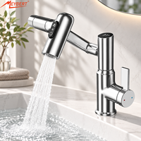 Robinet de cuisine en acier inoxydable 304 avec contrôle thermostatique, douchette extractible, finition brossée, mural, pour hôtels et hôpitaux