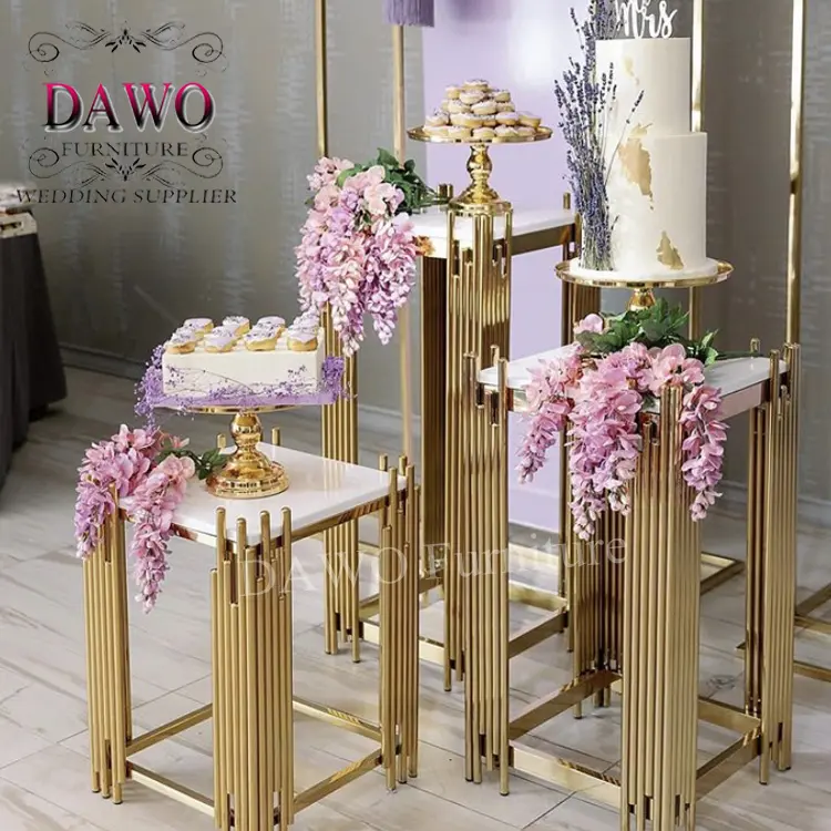 Элегантное роскошное украшение, Круглый Золотой металлический мраморный стенд для торта, свадьбы