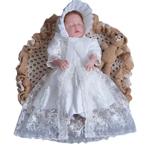 Милое кружевное платье для маленьких девочек, драгоценное платье принцессы для крещения, белое платье для маленьких девочек
