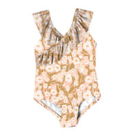 Traje de baño de una pieza con tirantes cruzados y volantes para niñas al por mayor, traje de baño de una pieza con cuello de volantes de guinga rojo certificado 50 +
