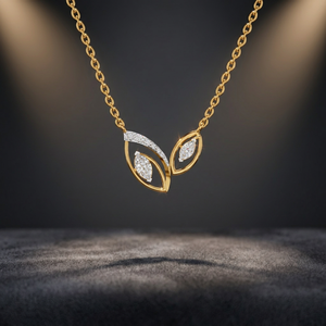 Collier en diamant avec pendentif rond marquise cultivé en laboratoire |   Or jaune, blanc et rose 14K 18K |   Collier à double feuille pour femmes - Product Image 1