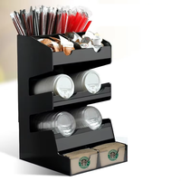 Support de tasses autoportant en acrylique noir commercial, vente en gros, pour gobelets jetables, idéal pour les cafés, salons de thé et les commerces de boissons