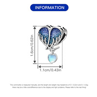 Breloque Européenne Cœur Aile d'Ange en Zircon, Perle à Grand Trou, en Cuivre Plaqué Argent, Émail Bleu Dégradé Scintillant, Motif Amour Classique