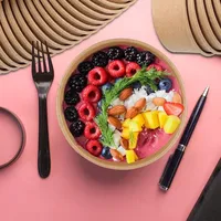 Kraftpapieren ronde saladekommen, diverse maten, met PE deksels, wegwerp voedselcontainers voor fruitsalade afhaal