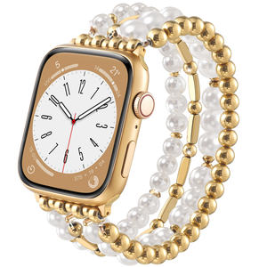 Für Apple Watch Armbänder Damen Schmuck Armband mit Perlen und herzförmiger Kette für iWatch Serie 10 9 38MM 42MM - Product Image 1