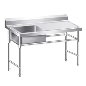 Évier de cuisine double en acier inoxydable, design industriel, surface polie, usage commercial, installation sur plan. - Product Image 1