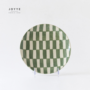 JOYYE Irregular Design Dining Plates Hand-painted Blue Checker <strong>Pattern</strong> Stoneware Ceramic Dinner Plate - Product Image 3