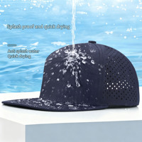 Gorra de béisbol Wins Flying personalizada con logo de parche de goma, impermeable, con orificios cortados a láser, perforada, de poliéster gris, para golf, con cuerda