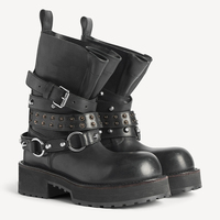 Bottes de motard à plateforme en cuir véritable cloutées style punk avec bout bulle, vente en gros OEM ODM