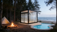 Cabine en verre modulaire et portable pour la construction, maison mobile, maison capsule, conteneur préfabriqué, véranda et serre