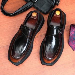 Leisure Cowhide Men's Pointed-Toe Layer Leather Business Formal <b>Shoes</b> with Mengke Heel <b>Height</b> <b>Increasing</b> Leather Sole Autumn - Product Image 1