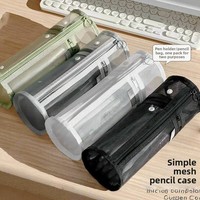Porte-stylos cylindrique en maille de nylon, étui à crayons, style Instagram, transparent, minimaliste, organisateur de papeterie et de cosmétiques