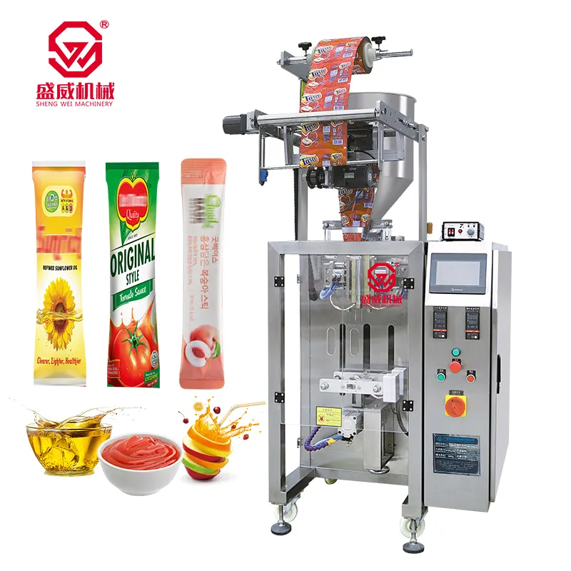 Volautomatische 2 Zijafdichting 100G Vruchtensap Drankjes Shampoo Bakolie Tomatenpuree Stok Verticale Vloeibare Verpakkingsmachine